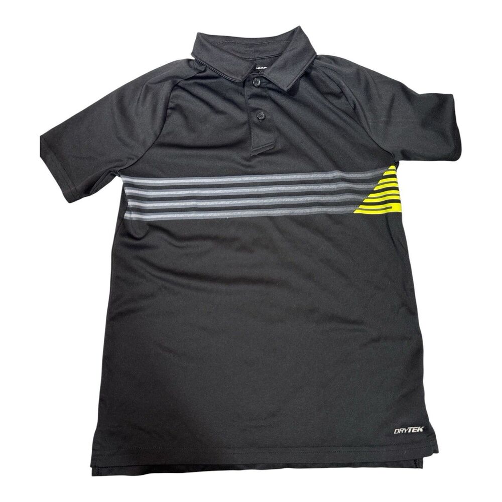 Boys Sz 8 Tek Gear Dry Tek Sport Polo Shirt Black Stripe